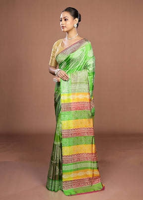 Green Pure Bishnupuri Silk Saree With Blouse Piece
