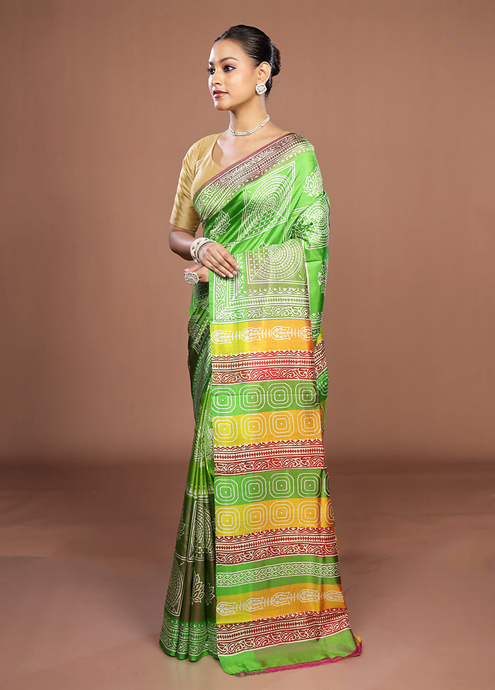 Green Pure Bishnupuri Silk Saree With Blouse Piece