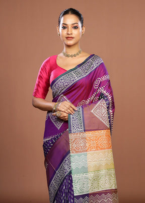 Purple Pure Bishnupuri Silk Saree With Blouse Piece