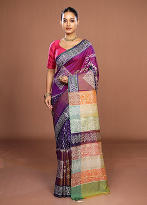Purple Pure Bishnupuri Silk Saree With Blouse Piece