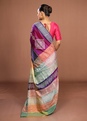 Purple Pure Bishnupuri Silk Saree With Blouse Piece