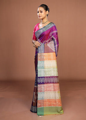 Purple Pure Bishnupuri Silk Saree With Blouse Piece
