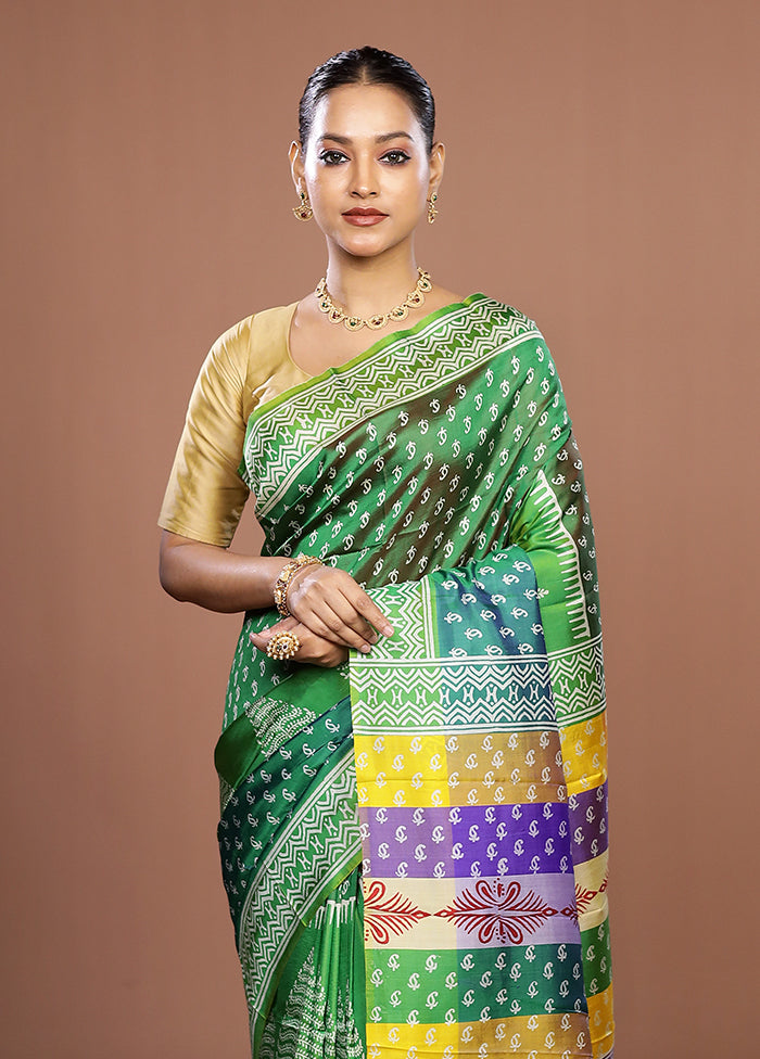 Green Pure Bishnupuri Silk Saree With Blouse Piece