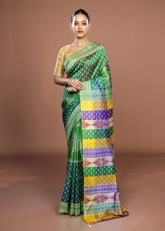 Green Pure Bishnupuri Silk Saree With Blouse Piece