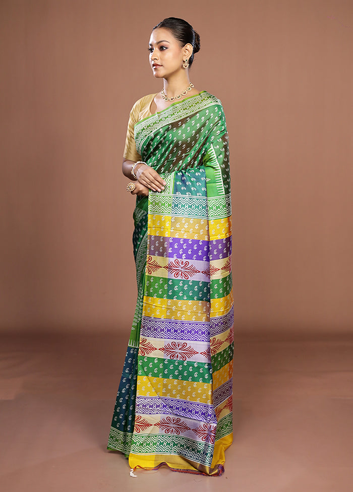 Green Pure Bishnupuri Silk Saree With Blouse Piece