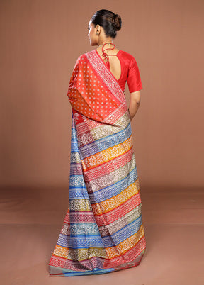 Rust Pure Bishnupuri Silk Saree With Blouse Piece