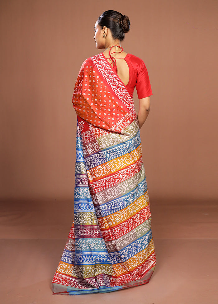 Rust Pure Bishnupuri Silk Saree With Blouse Piece