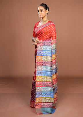 Rust Pure Bishnupuri Silk Saree With Blouse Piece