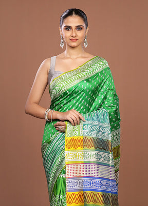 Green Pure Bishnupuri Silk Saree With Blouse Piece