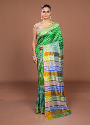 Green Pure Bishnupuri Silk Saree With Blouse Piece