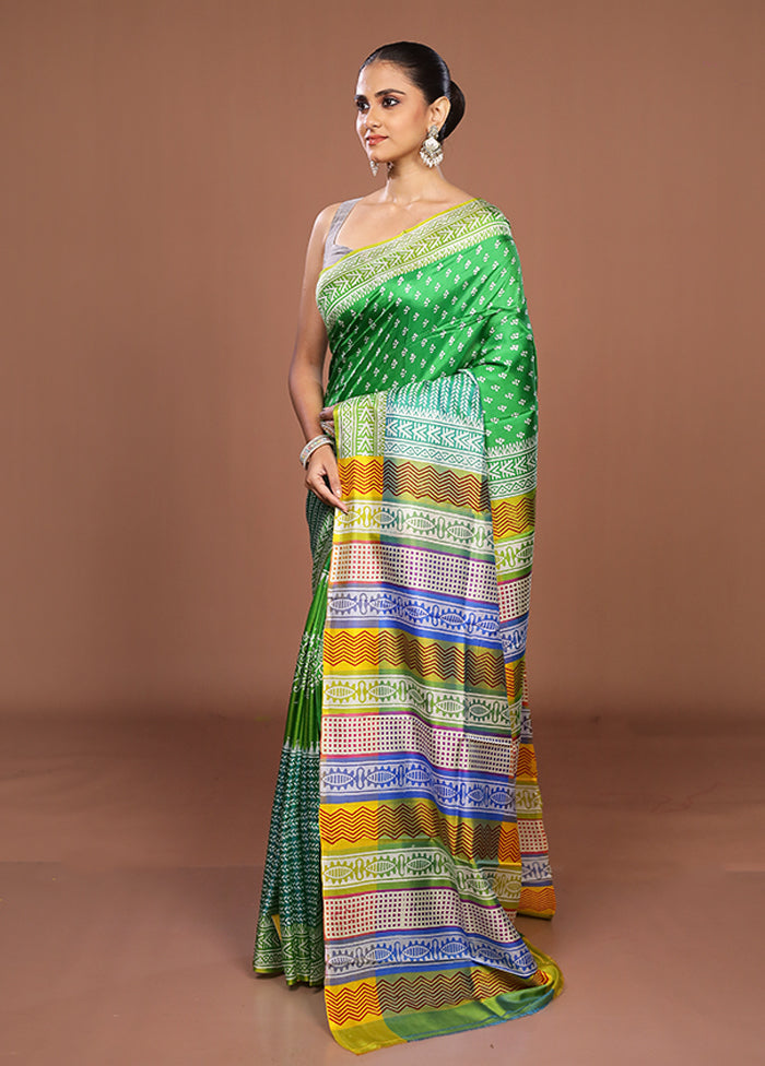 Green Pure Bishnupuri Silk Saree With Blouse Piece