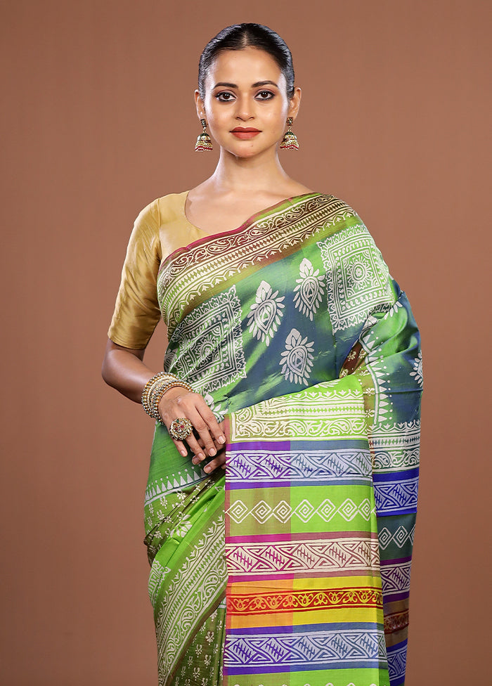 Green Pure Bishnupuri Silk Saree With Blouse Piece