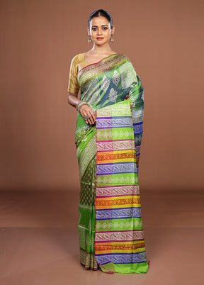 Green Pure Bishnupuri Silk Saree With Blouse Piece