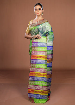 Green Pure Bishnupuri Silk Saree With Blouse Piece