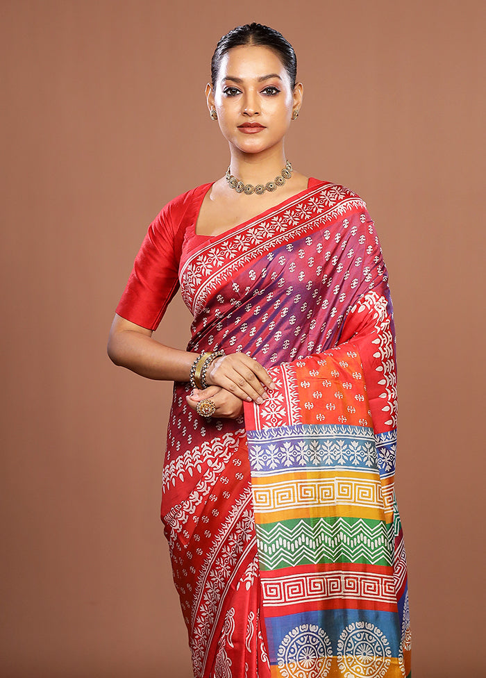 Rust Pure Bishnupuri Silk Saree With Blouse Piece