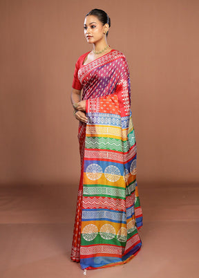 Rust Pure Bishnupuri Silk Saree With Blouse Piece