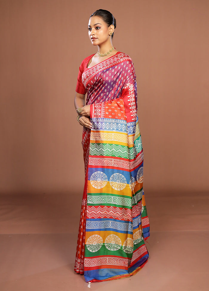 Rust Pure Bishnupuri Silk Saree With Blouse Piece