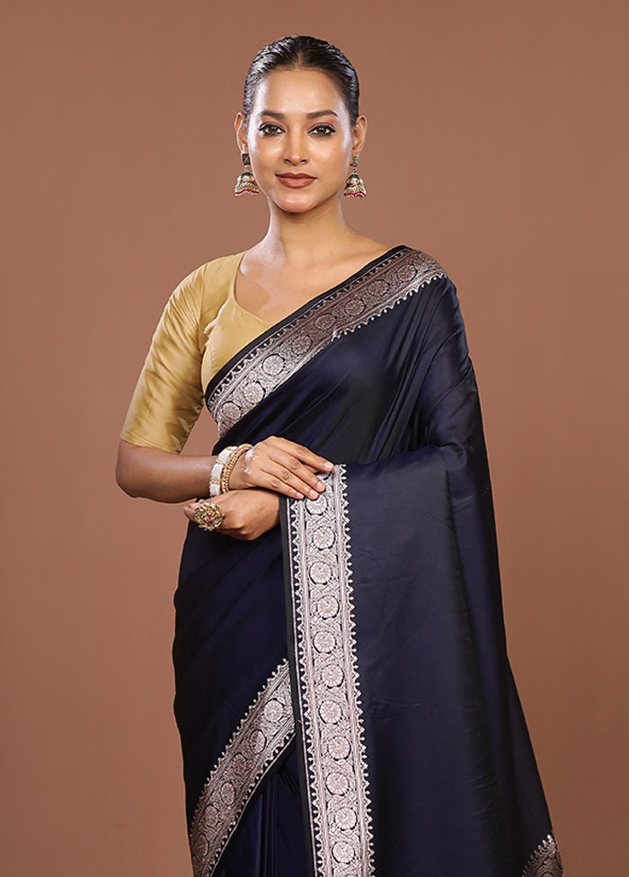 Blue Katan Silk Saree With Blouse Piece