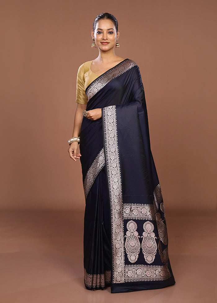 Blue Katan Silk Saree With Blouse Piece