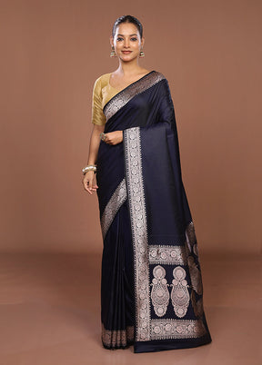 Blue Katan Silk Saree With Blouse Piece