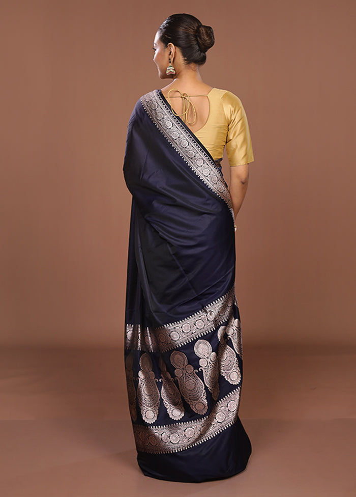 Blue Katan Silk Saree With Blouse Piece