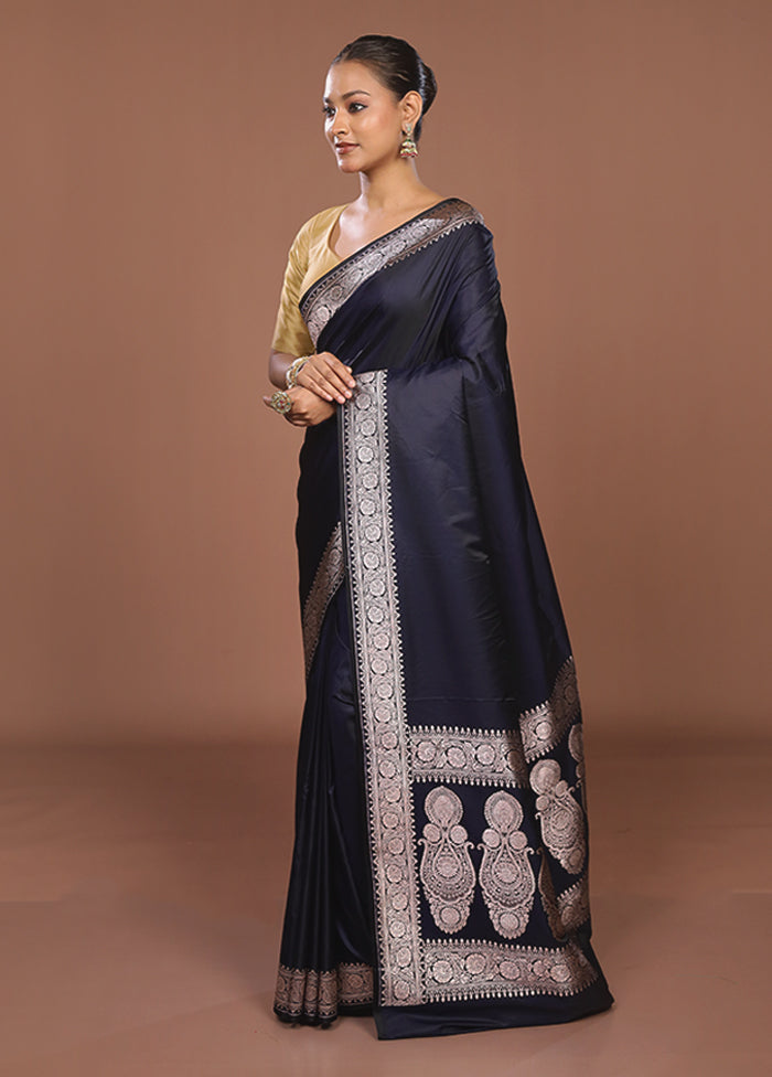 Blue Katan Silk Saree With Blouse Piece