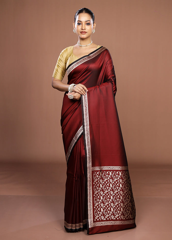 Maroon Katan Silk Saree With Blouse Piece