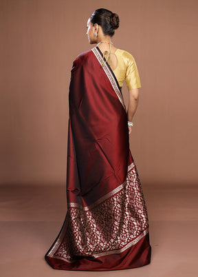 Maroon Katan Silk Saree With Blouse Piece