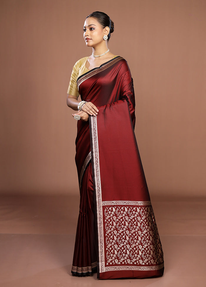 Maroon Katan Silk Saree With Blouse Piece