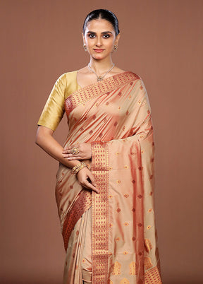 Cream Assam Silk Saree With Blouse Piece