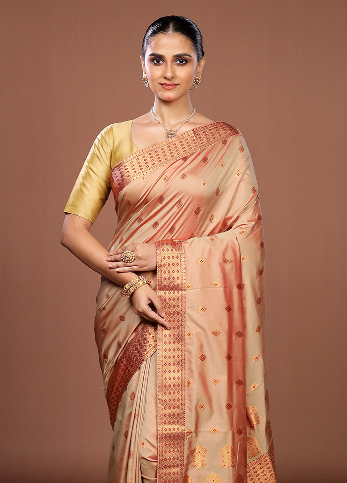 Cream Assam Silk Saree With Blouse Piece