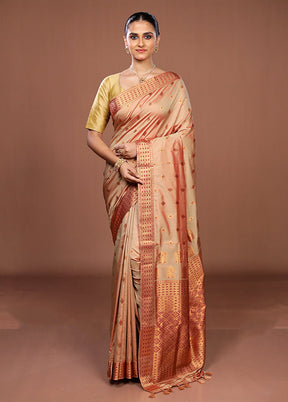 Cream Assam Silk Saree With Blouse Piece