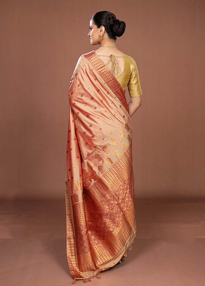 Cream Assam Silk Saree With Blouse Piece