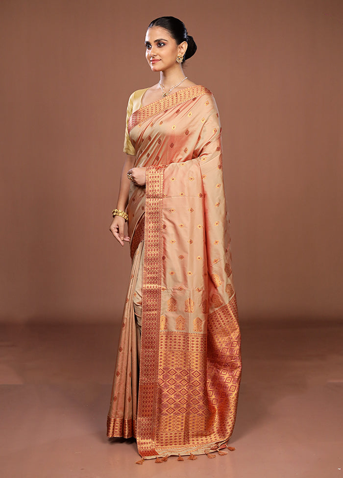 Cream Assam Silk Saree With Blouse Piece