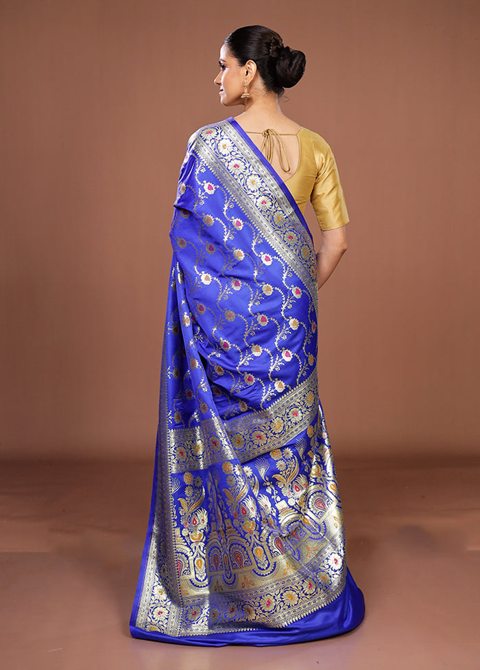 Blue Banarasi Silk Saree With Blouse Piece