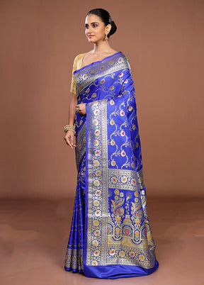 Blue Banarasi Silk Saree With Blouse Piece
