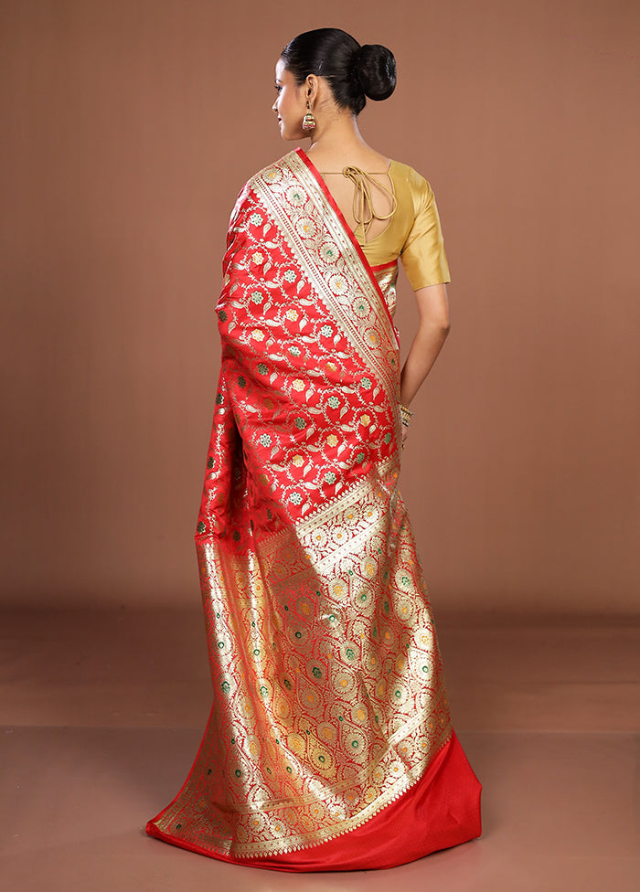Red Banarasi Silk Saree With Blouse Piece