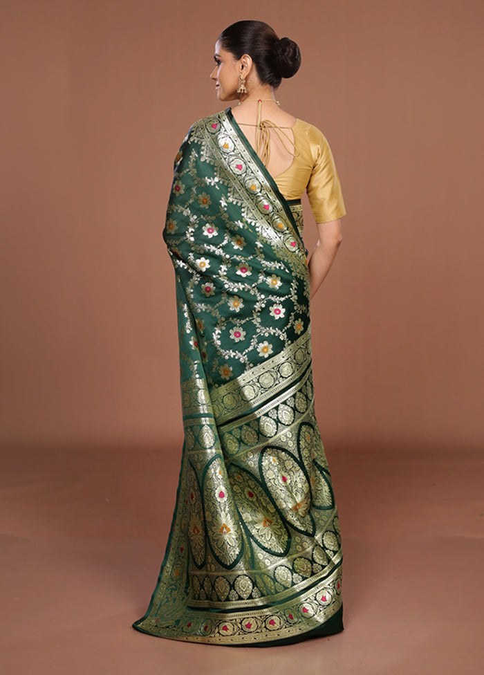 Green Banarasi Silk Saree With Blouse Piece
