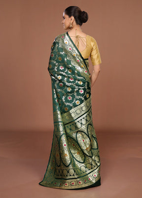 Green Banarasi Silk Saree With Blouse Piece