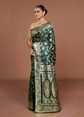 Green Banarasi Silk Saree With Blouse Piece