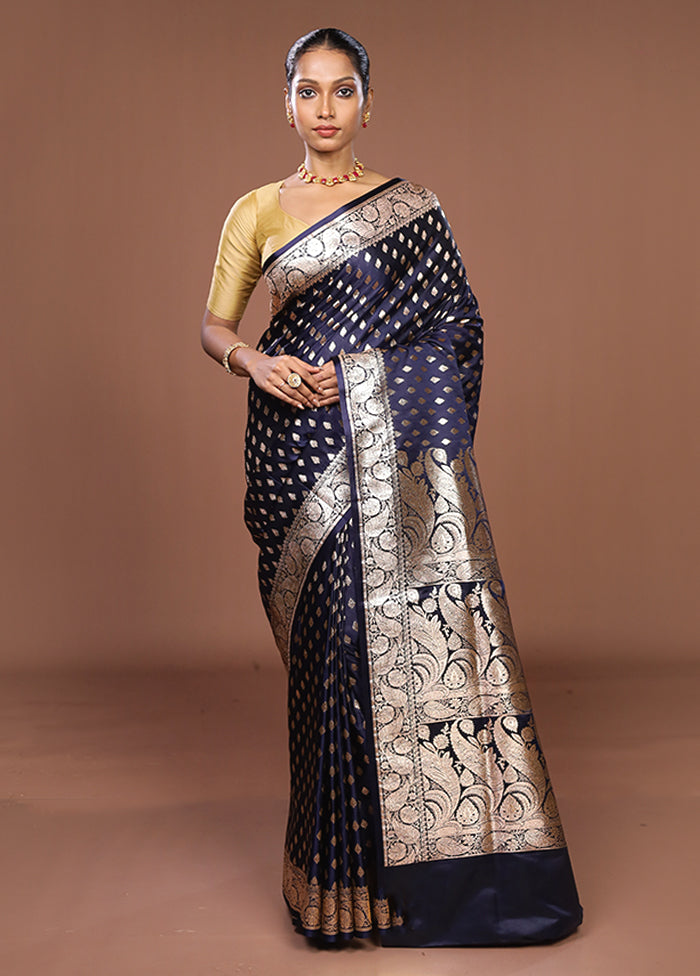 Blue Banarasi Silk Saree With Blouse Piece