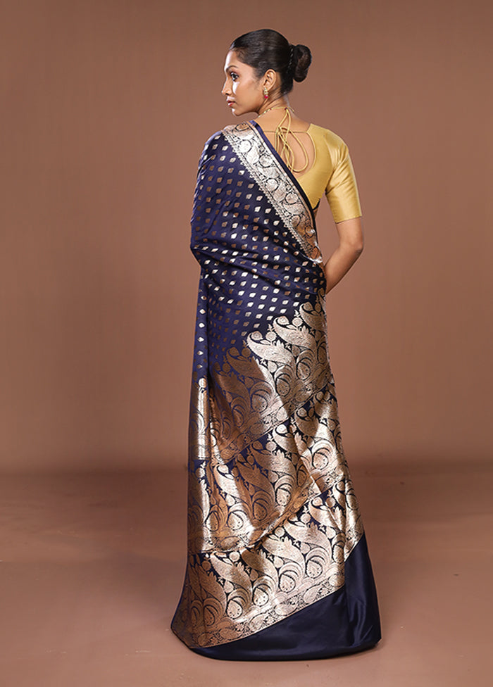 Blue Banarasi Silk Saree With Blouse Piece