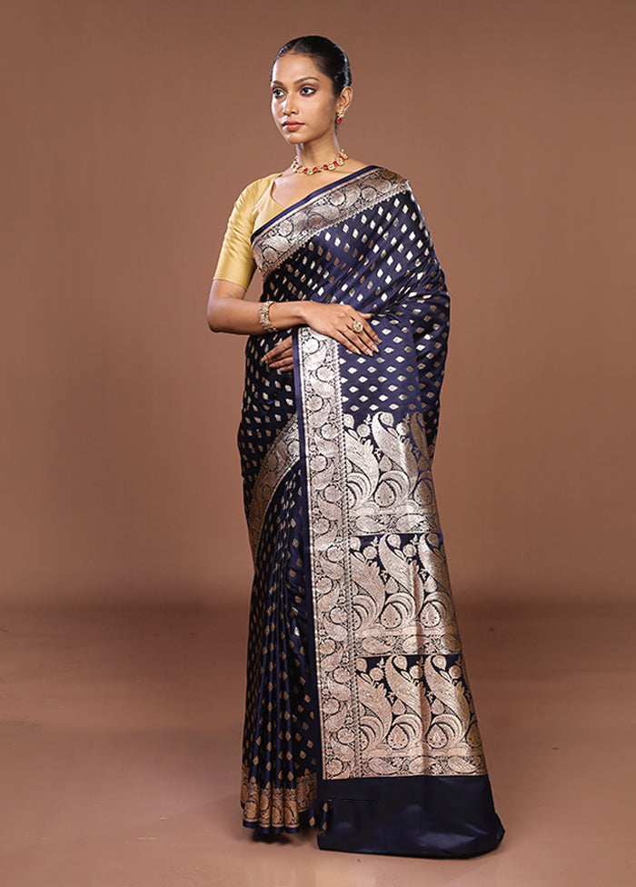 Blue Banarasi Silk Saree With Blouse Piece