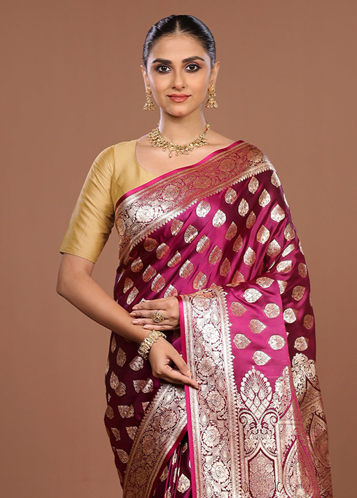 Purple Banarasi Silk Saree With Blouse Piece