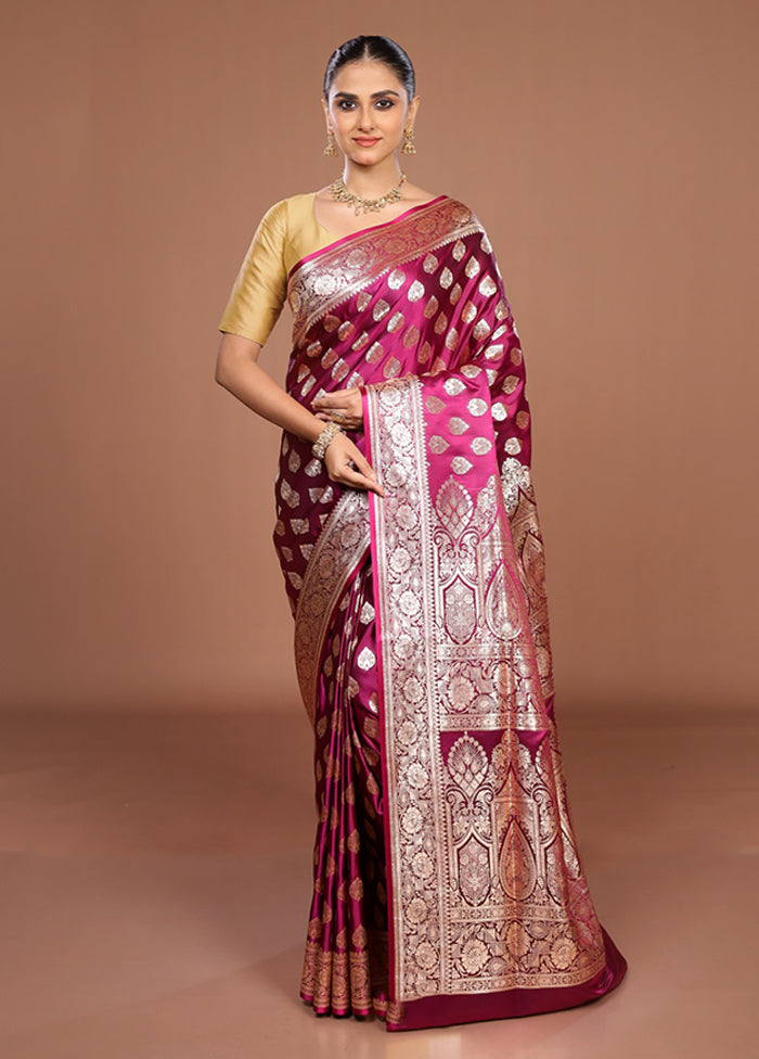 Purple Banarasi Silk Saree With Blouse Piece
