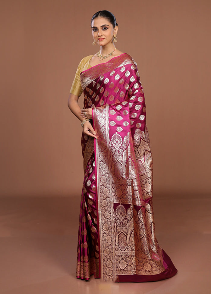 Purple Banarasi Silk Saree With Blouse Piece