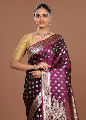 Purple Banarasi Silk Saree With Blouse Piece
