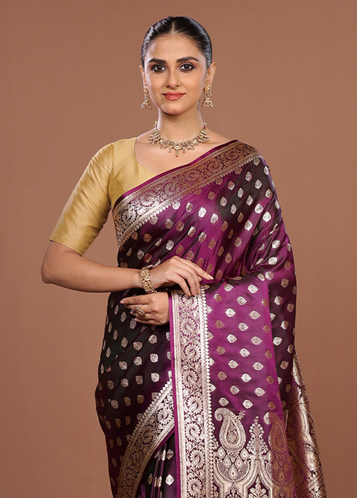 Purple Banarasi Silk Saree With Blouse Piece