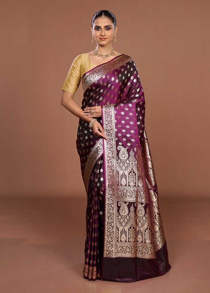 Purple Banarasi Silk Saree With Blouse Piece