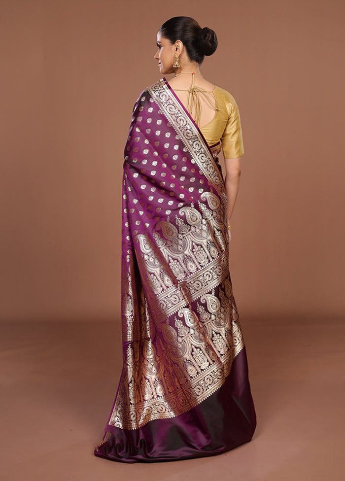 Purple Banarasi Silk Saree With Blouse Piece